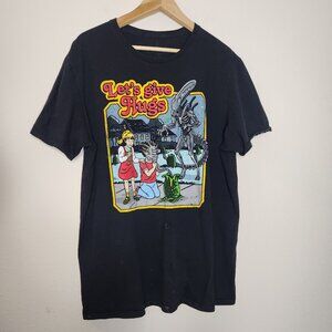 Alien Let's Give Hugs Black Graphic T-Shirt Size Mens XL